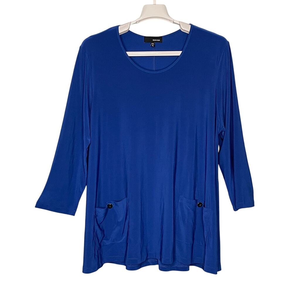 Sun Kim Royal Blue Pullover Tunic Lagenlook Top Pockets Size XL